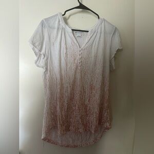 Liz Claiborne White and Pink Smocked Blouse